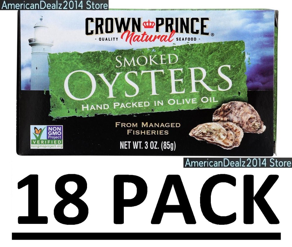 18 PACK – Crown Prince Natural, Smoked Oysters, In Olive Oil, 3 oz (Total 54 oz)