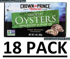 18 PACK – Crown Prince Natural, Smoked Oysters, In Olive Oil, 3 oz (Total 54 oz)
