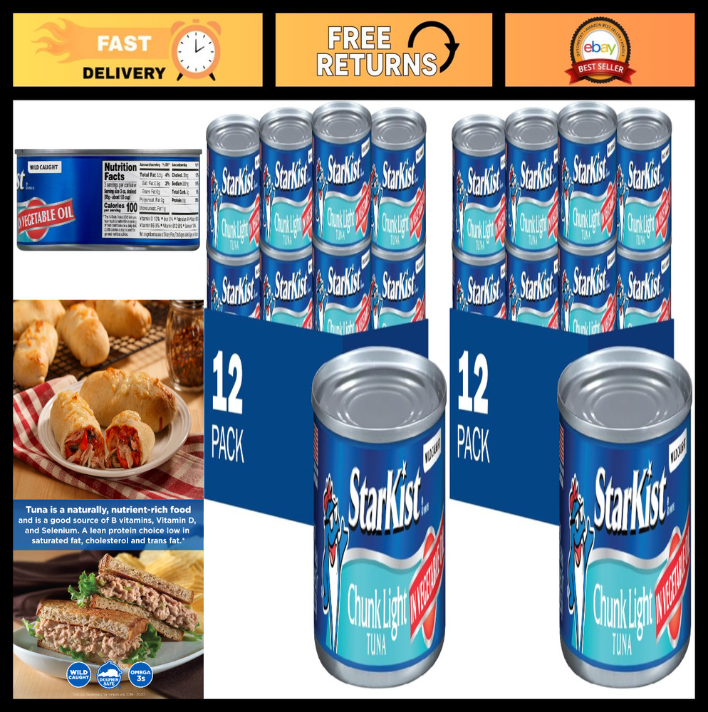 Chunk Light Tuna in Oil, 12 Oz Cans – Bulk Pack of 24, High Protein, Low Fat