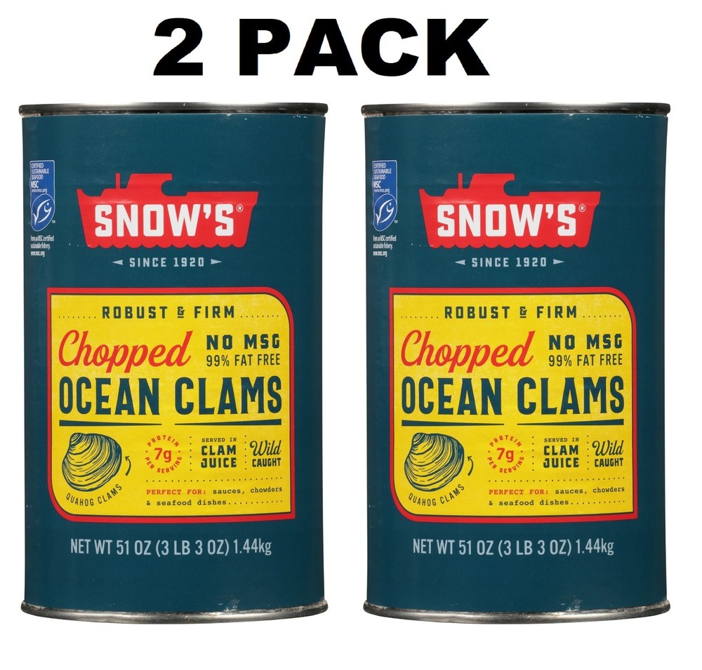 Snow’s Ocean Chopped Clams Canned, 51 oz Can – 7g Protein per Serving – Gluten F