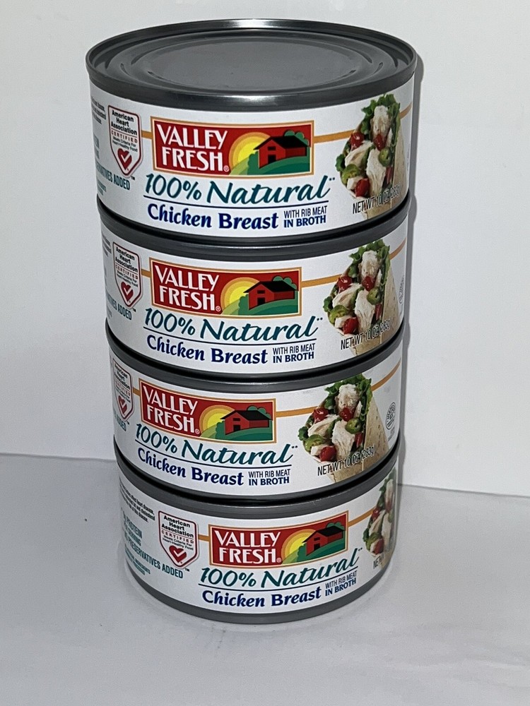 Valley Fresh 100% Natural Canned White Chicken Breast in Broth 4-10oz Cans NEW
