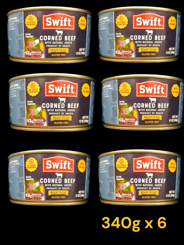 SWIFT CORNED BEEF with chunks- Ready to eat Gluten free 340g x 6 (lot of 6)