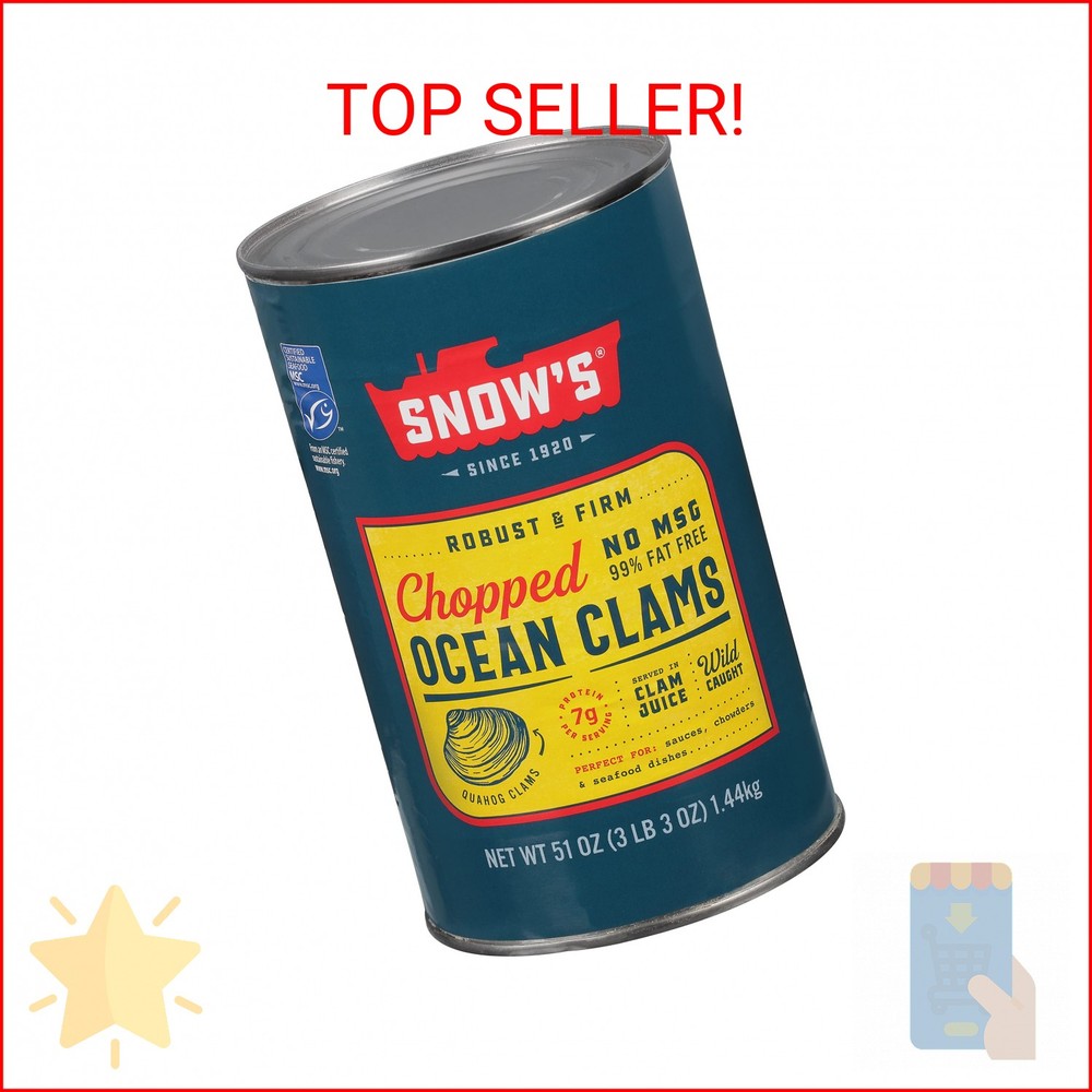 Snow’s Ocean Chopped Clams Canned, 51 oz Can – 7g Protein per Serving – Gluten F