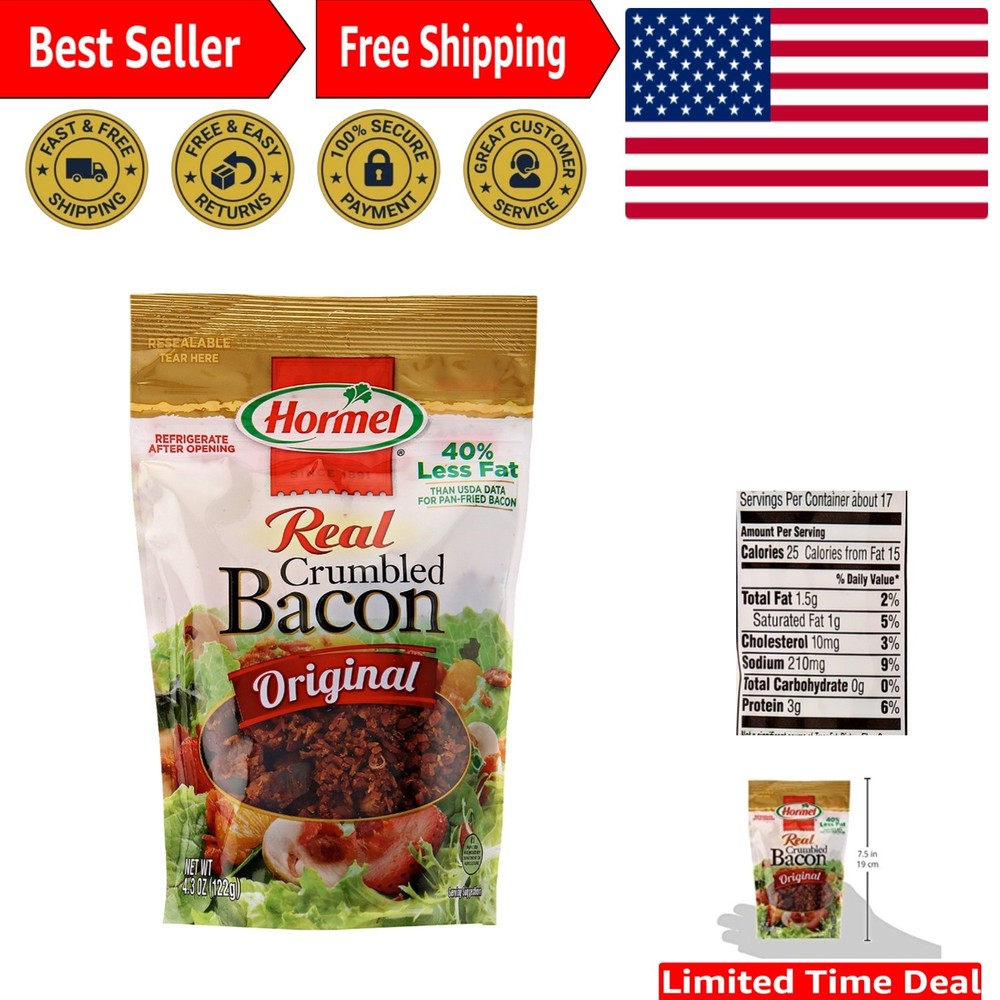 Convenient 4.3 Oz Resealable Bacon Crumble Topping – Less Fat, More Flavor