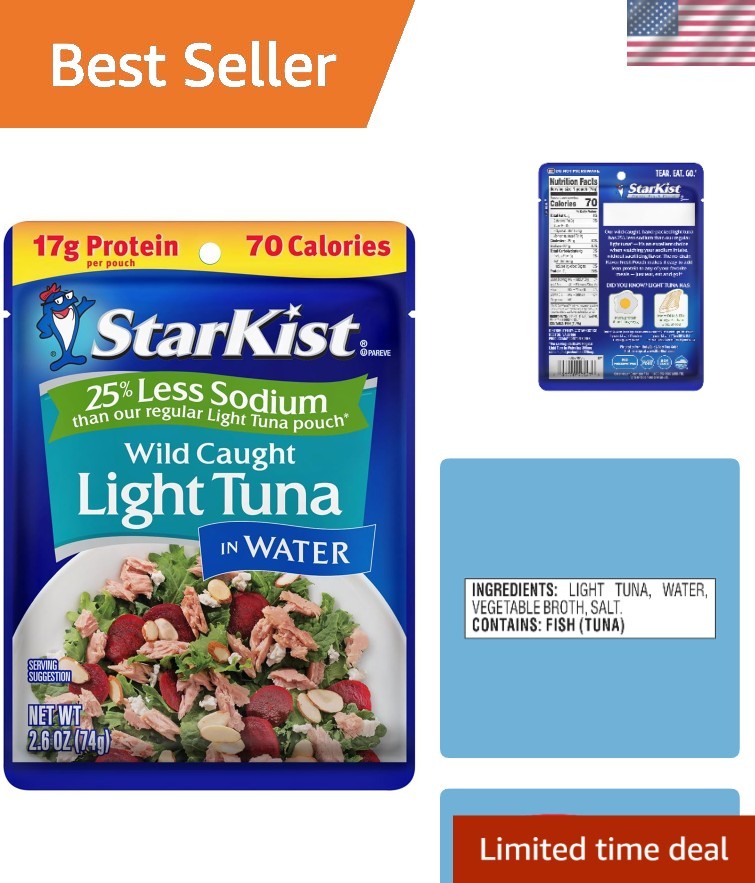 Reduced Sodium Chunk Light Tuna Pouch – 7g Protein, 70 Calories, Ready to Eat