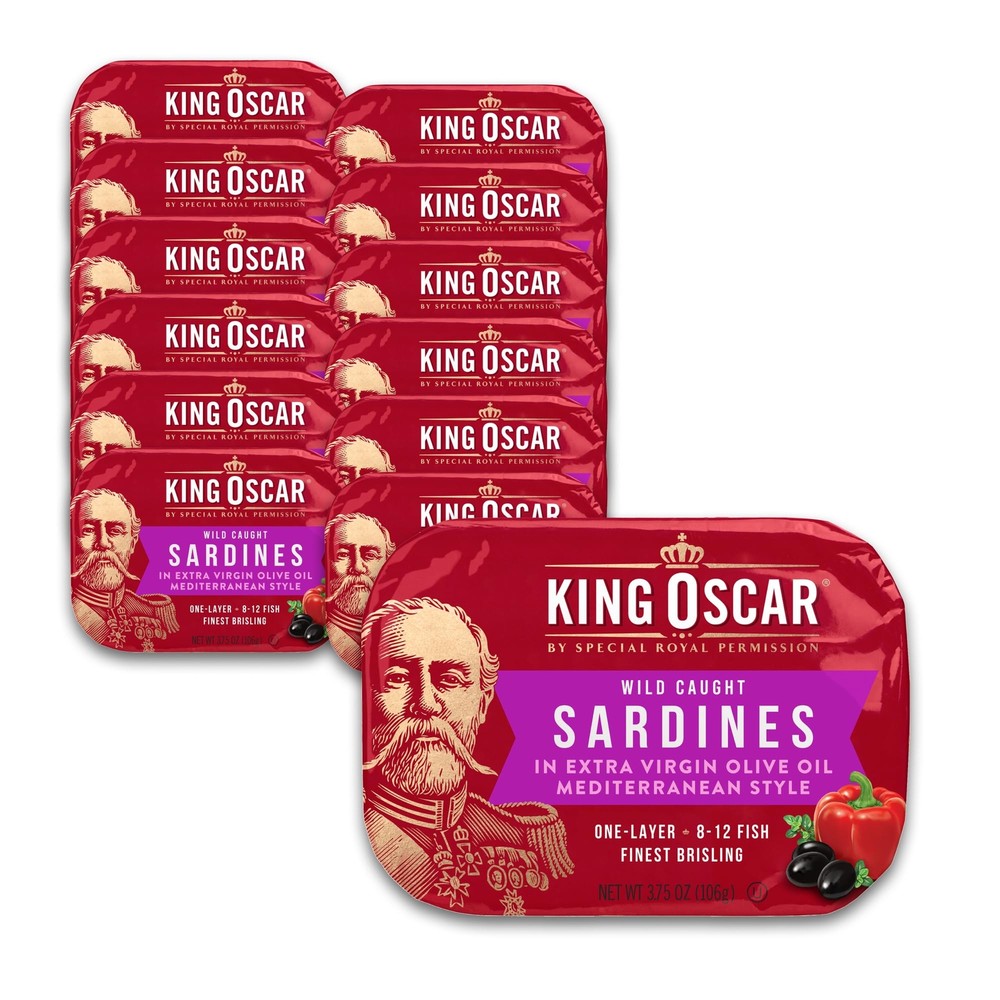 Wild Caught Sardines in Olive Oil Mediterranean Flavor Pack of 12 Cans