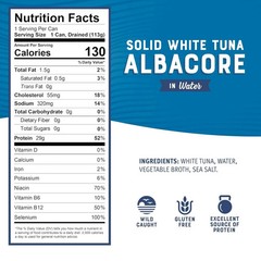 Solid White Albacore Tuna in Water, 5 Oz Can (Pack of 8) – Wild Caught Tuna – 29