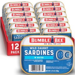 Bumble Bee Sardines in Water, 3.75 oz Tin Pack of 12 Wild Caught, Gluten Fre…