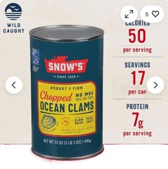 Snow’s Ocean Chopped Clams Canned, 51 oz Can – 7g Protein per Serving – Gluten F
