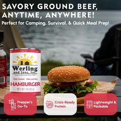 Pack of 12 Werling Meats Fully Cooked Ground Beef – Easy Heat & Eat Convenience