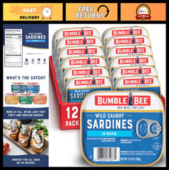 Wild Caught Sardines in Water, 3.75 oz Tin (12 Pack) – Gluten Free, Keto, Kosher