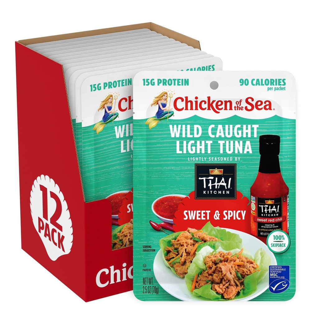Chicken of the Sea Wild Caught Light Tuna, 2.5 oz x 12ct, Sweet Spicy Seasoning