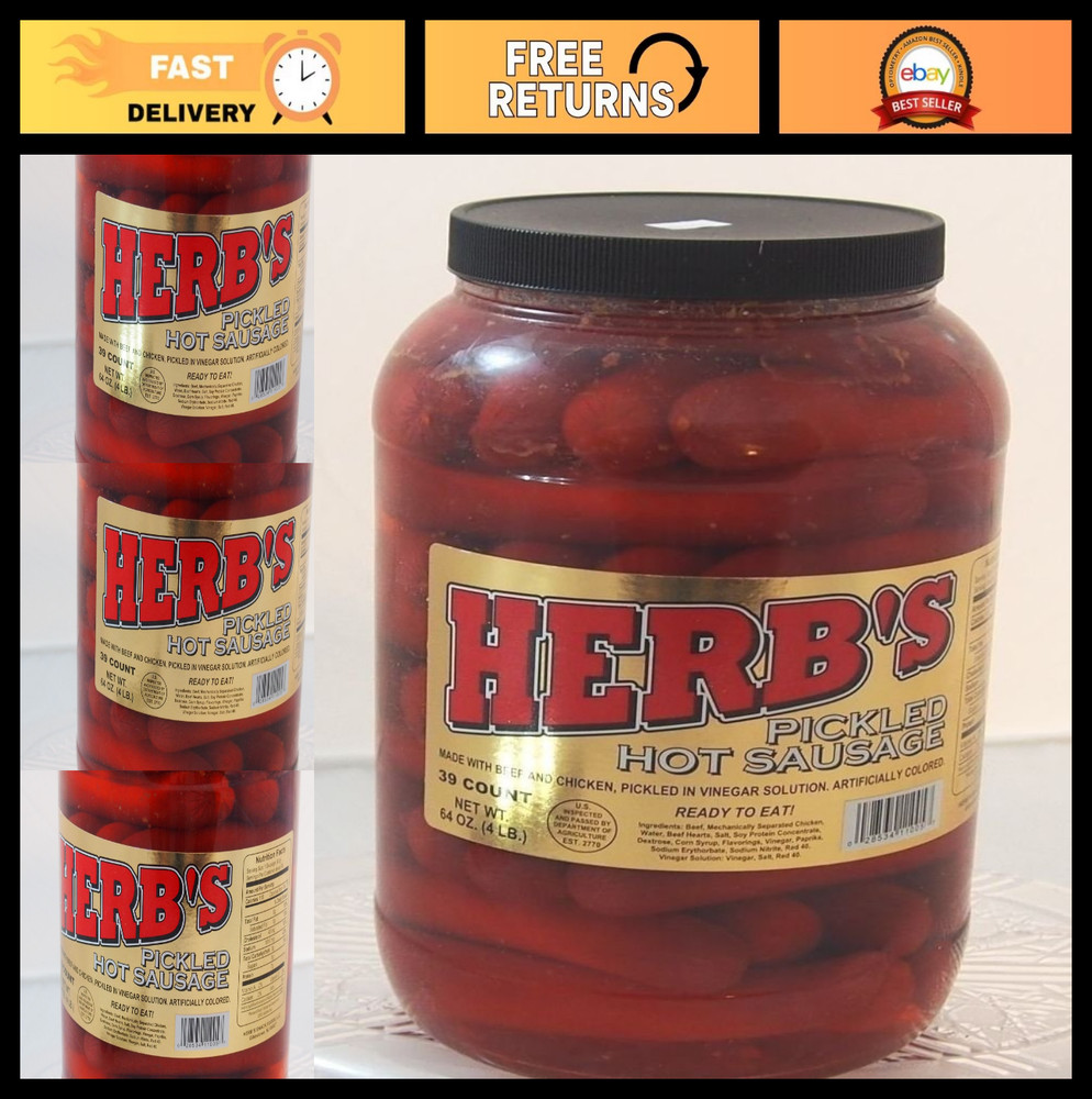 Spicy Pickled Sausage – 1 Gallon Jar, 39 Count, Beef & Chicken, No Pork, Snack
