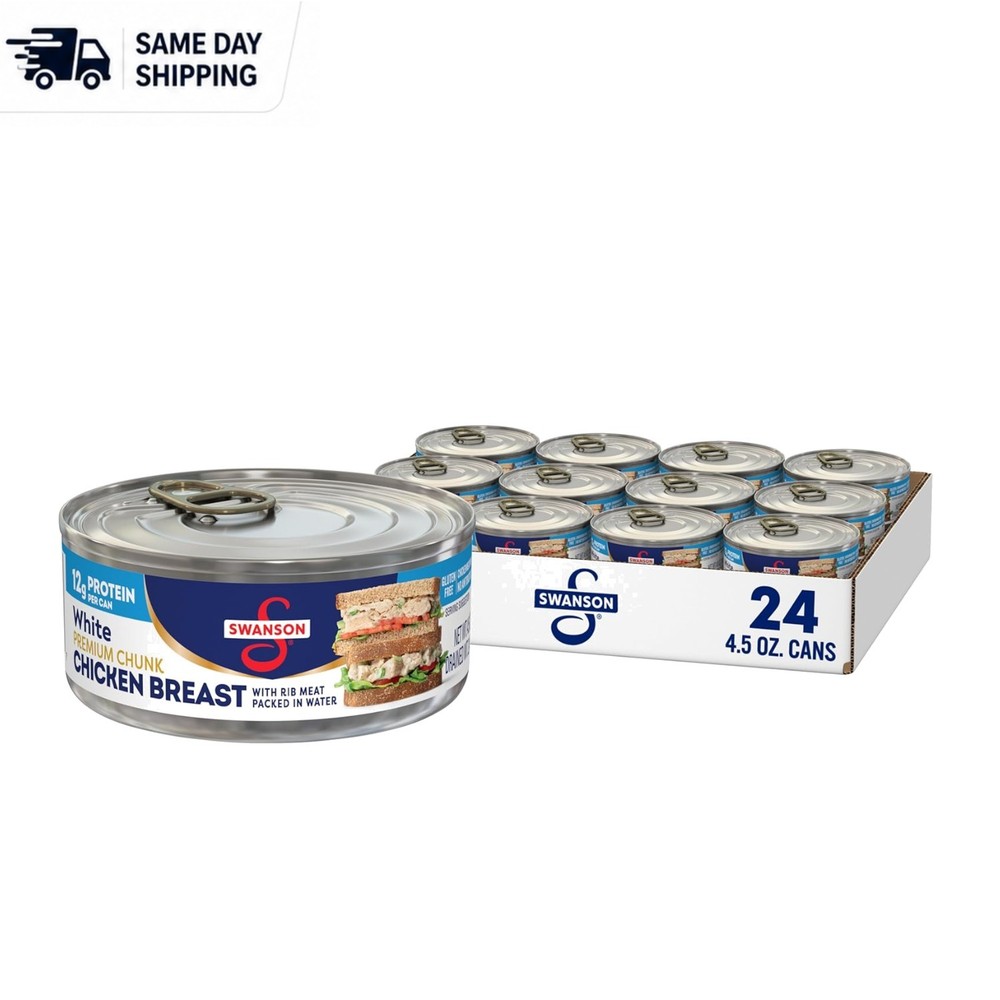 Ready-to-Eat Swanson Chicken Breast – 4.5 OZ Cans, Pack of 24 for Quick Meals