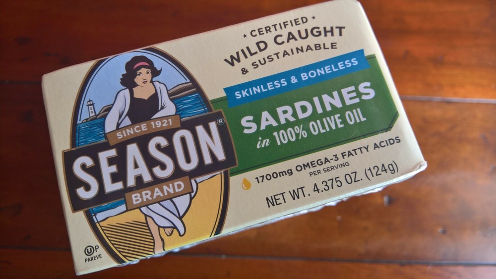 30 Cans 4.375 oz each Wild Season Sardines NO BONES NO SKIN n Olive Oil BB12/26