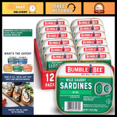 Wild Caught Sardines in Oil, 3.75 oz Tin (12 Pack) – Gluten Free, Keto, Kosher
