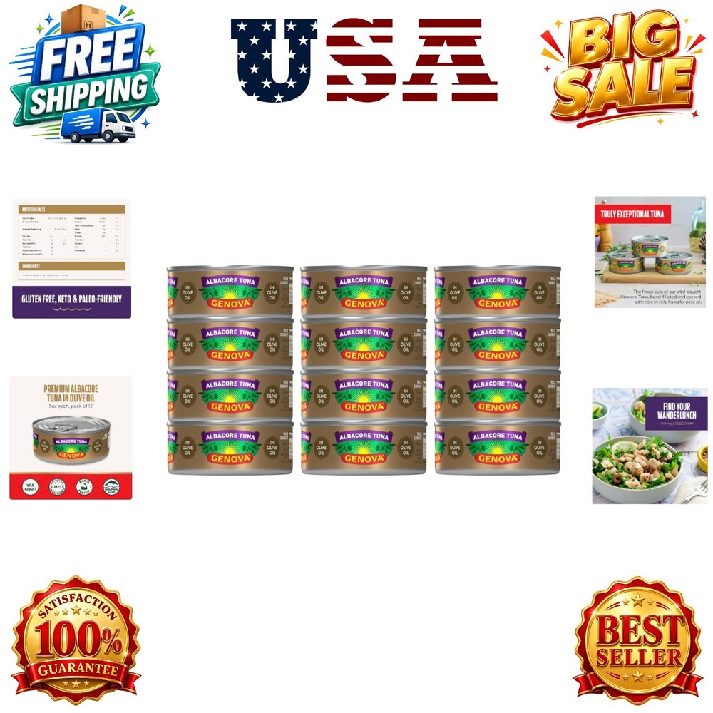 Albacore Tuna in Olive Oil, 5 oz. Cans Pack of 12, Wild Caught Canned Tuna, S…