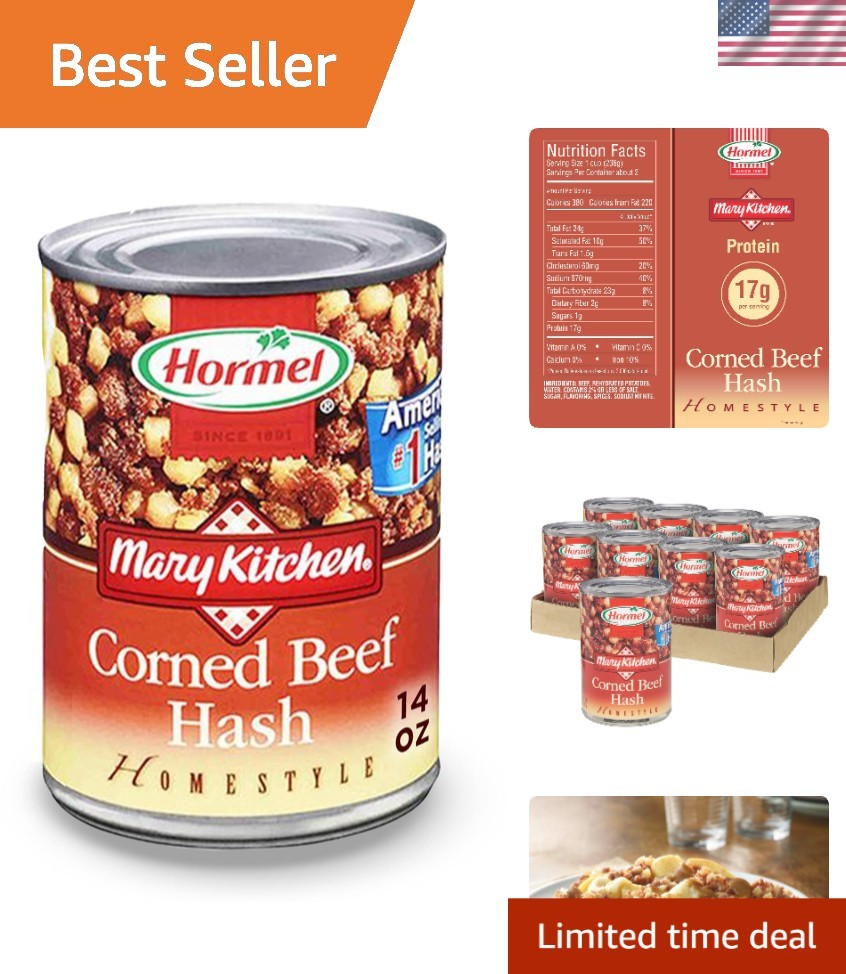 Crispy HORMEL Corned Beef Hash 8-Pack – 14 Oz Cans, 7g Protein per Serving