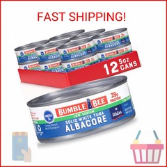 Bumble Bee Low Sodium Solid White Albacore Tuna in Water, 5 oz Can (Pack of 12)