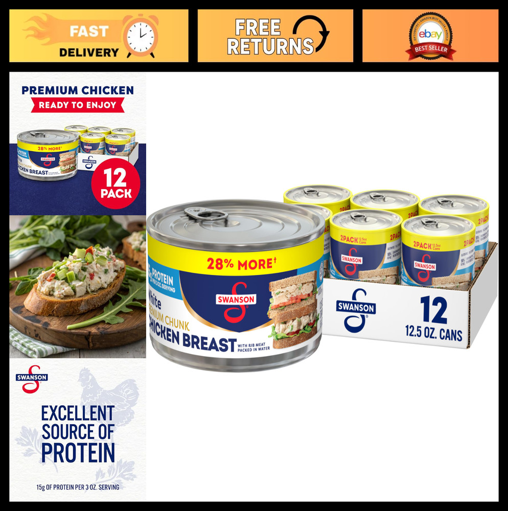 Premium Chunk Chicken Breast in Water, 12.5 oz – Pack of 12, High Protein, Low F
