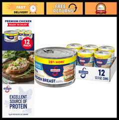 Premium Chunk Chicken Breast in Water, 12.5 oz – Pack of 12, High Protein, Low F
