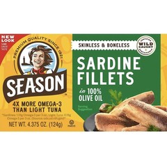 Season Sardines Skinless Boneless in 100% Olive Oil, Pack of 6, Wild-Caught,
