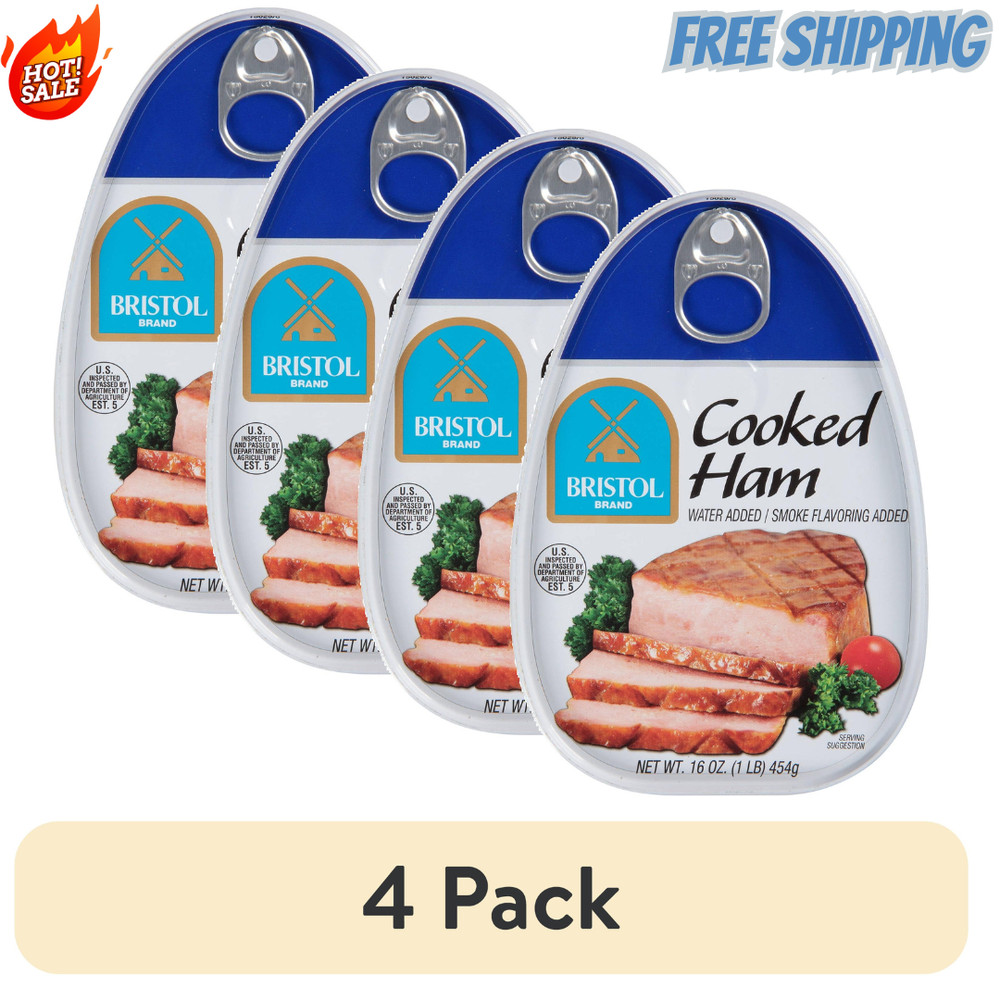 (4 Pack) Bristol Smoke Flavor Cooked Ham, High Protein, 16 Oz Aluminum Can