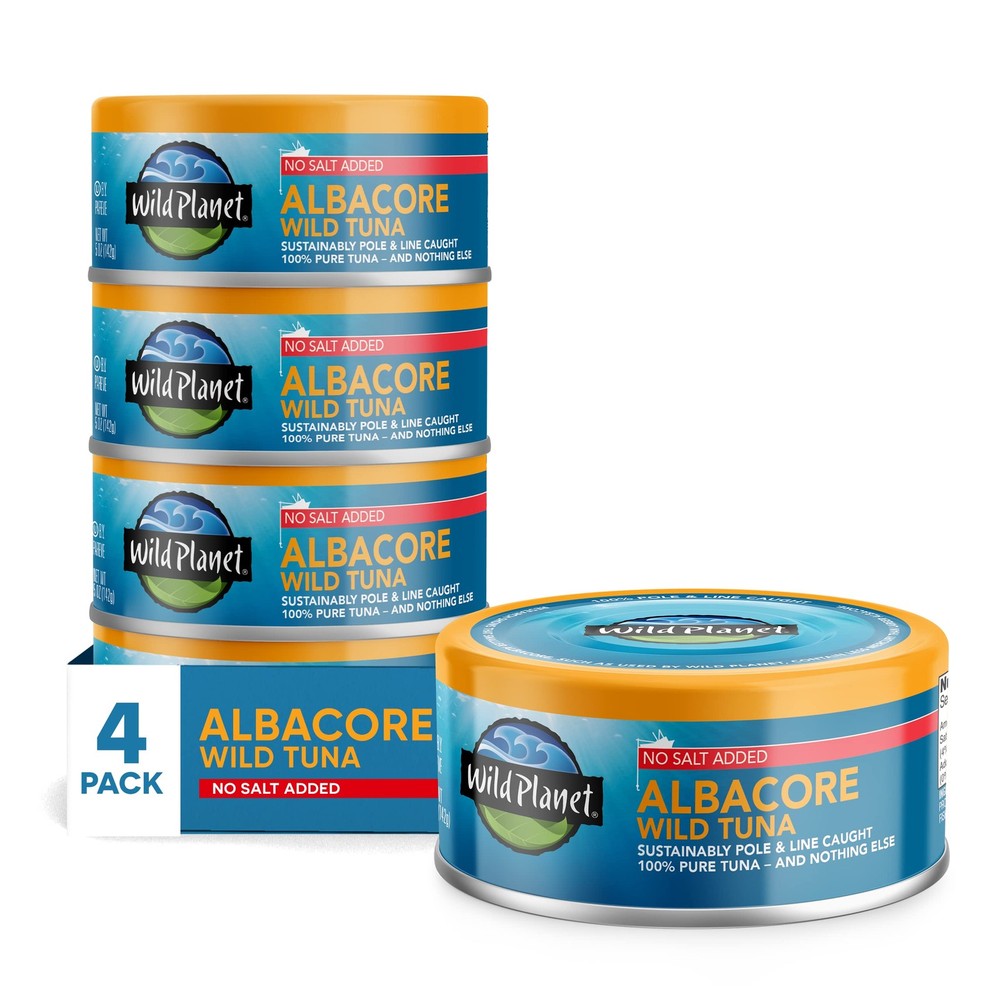 Wild Planet Albacore Wild Tuna, No Salt Added, Canned Tuna, Pole Line Caught…