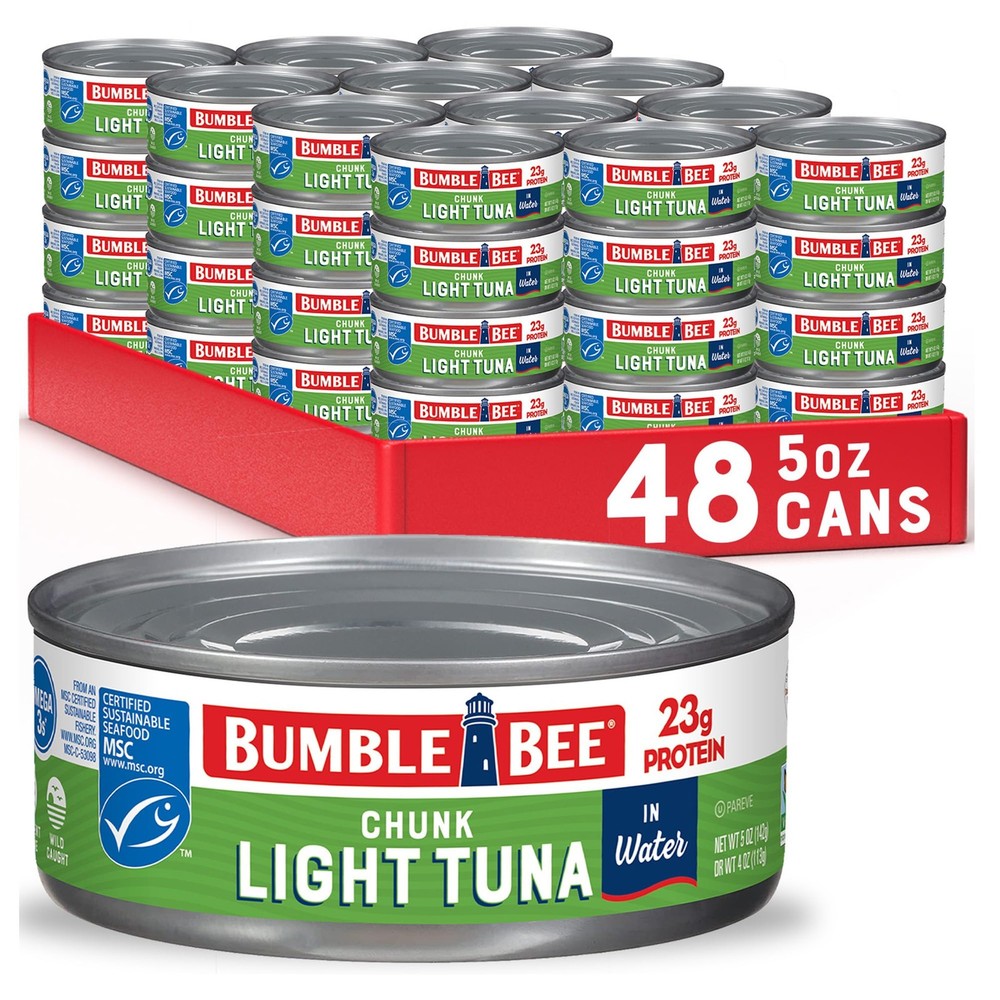 Bumble Bee Chunk Light Tuna In Water, 5 oz Cans Pack of 48 Wild Caught Skipj…