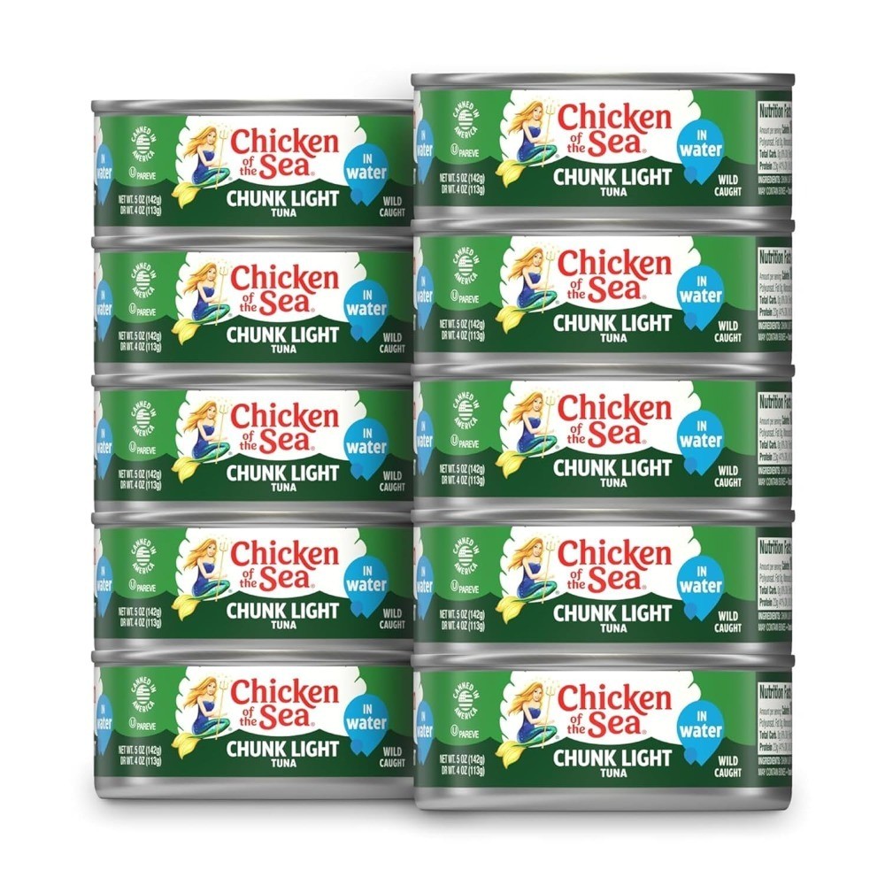 Wild Caught Chunk Light Tuna, 5 Ounce Cans, 10-Count – High Protein 100%