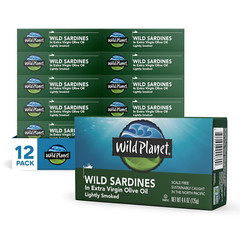 Wild Sardines in Extra Virgin Olive Oil, Lightly Smoked, 4.4. Ounce (Pack of 12)