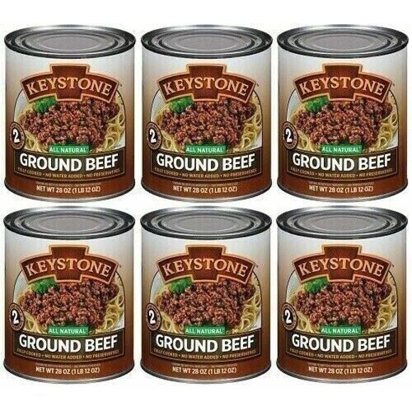 8 Cans-Keystone Meats All Natural Ground Beef Fully Cooked 28oz No Preservatives