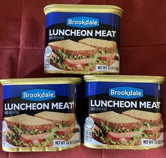 Three Cans of BROOKDALE Luncheon Meat. Made with Pork. 12 Oz. Each Can Exp.2029