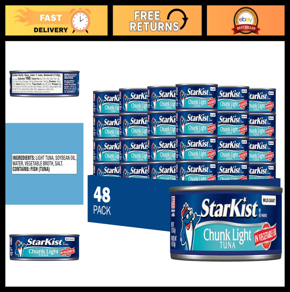 Chunk Light Tuna in Oil, 5 Oz – 48 Pack, High Protein, Low Fat, Canned Seafood