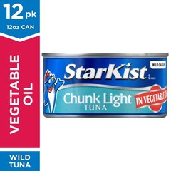 Chunk Light Tuna in Oil, 12 Oz Cans – Bulk Pack of 24, High Protein, Low Fat