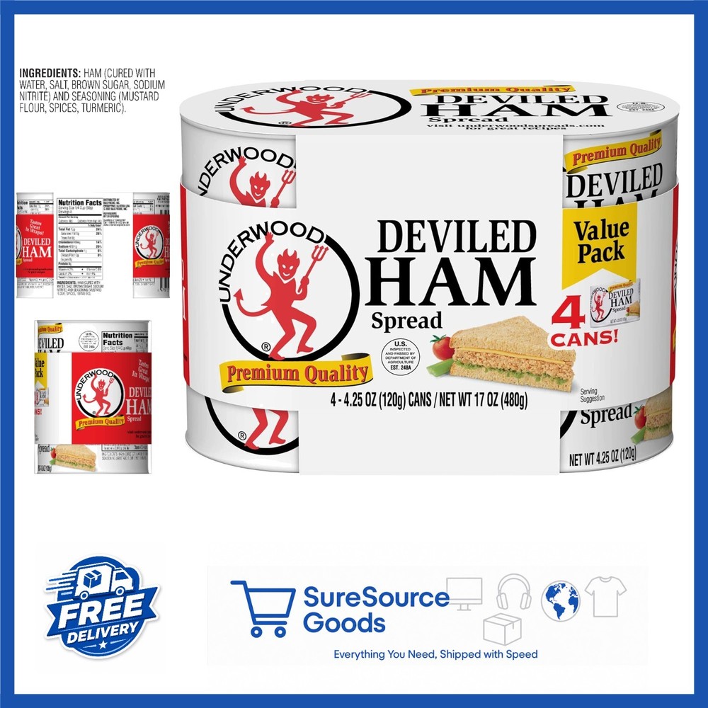 4 Count Deviled Ham Spread 4.25 Ounce Creamy Flavor for Dips and Sandwiches