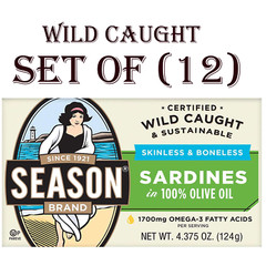 12 Cans Tins(4.375 oz each) Season Brand Sardines Boneless Skinless in Olive Oil