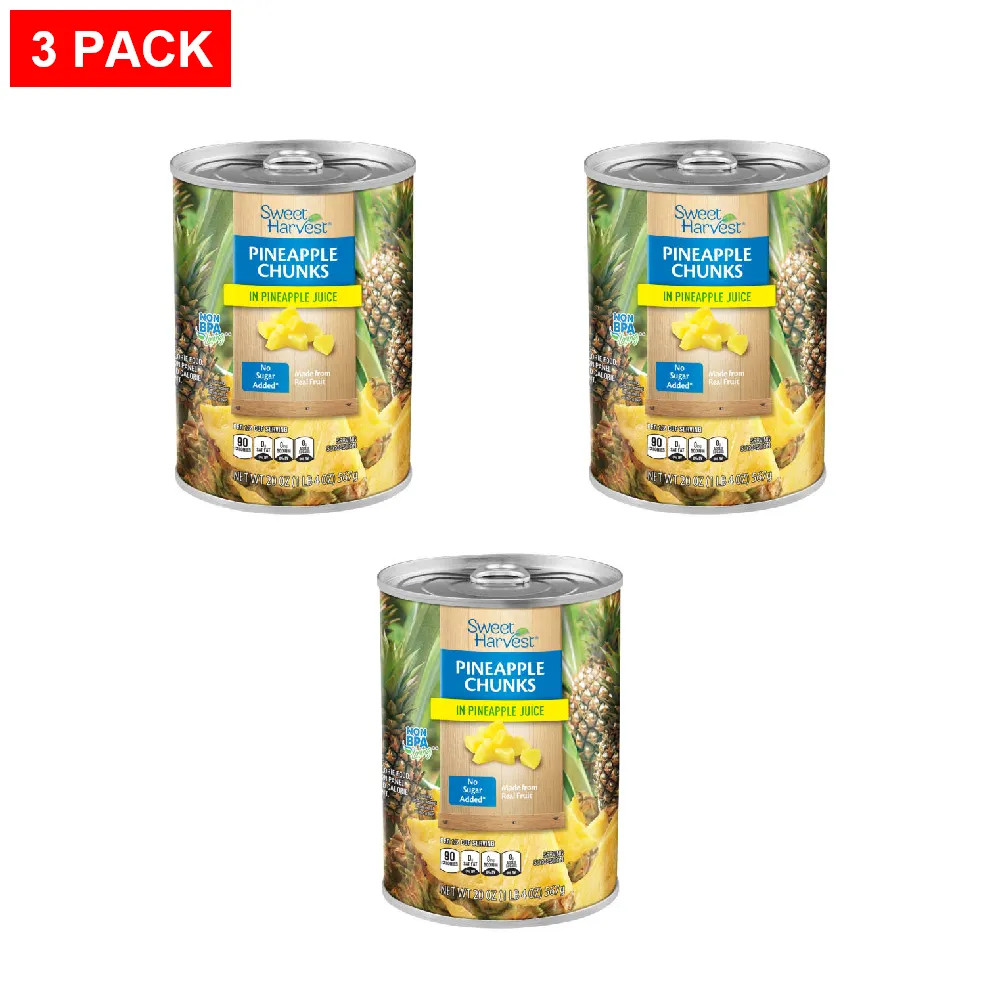 Sweet Harvest Pineapple Chunks in 100% Pineapple Juice, 20 oz Can – Pack of 3