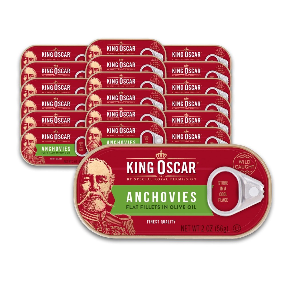 King Oscar Anchovies Fillets in Olive Oil, 2 Ounce Cans Pack of 18, Wild Caug…