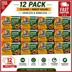 2 PACK Season Sardine Fillets in Olive Oil Wild Caught 4.375Oz x 12 TOTAL CANS