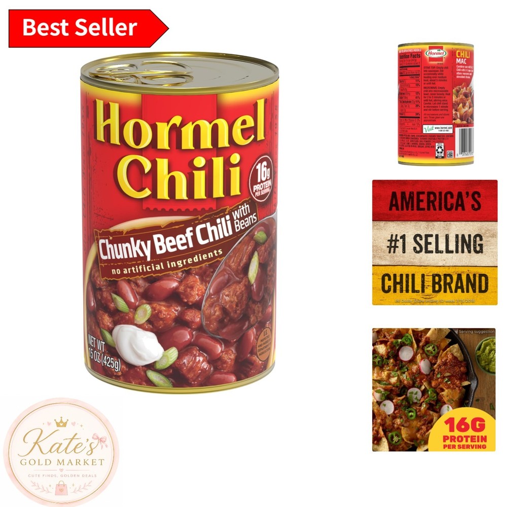 Quick Savory Meal: 15 oz Chunky Beef Chili with Beans – Perfect for All Ages