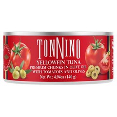 Yellowfin Tuna chunks with tomatoe and olives, 4.94 oz, Can, Wild Caught
