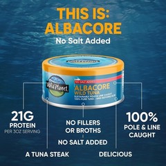 Albacore Wild Tuna, No Salt Added, Canned Tuna, Pole & Line Caught, 5 oz, Pac…