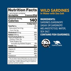 Wild Sardines in Water with Sea Salt, Tinned Fish, Non-GMO, Sustainable 4.4 O…