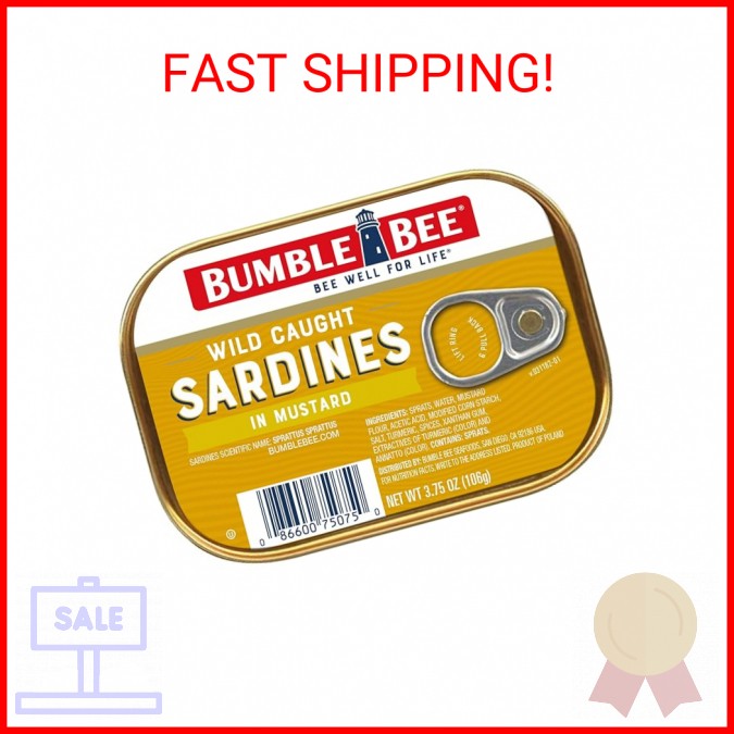 Bumble Bee Sardines in Mustard Sauce, 3.75 oz Tin – Wild Caught, Gluten Free, Ke