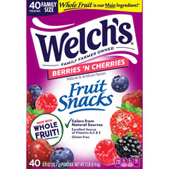 Welch’s Fruit Snacks Berries N Cherries 0.8 oz Box 40 Count Packed With Vitamins