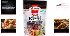 Savory Peppered Bacon Crumbles – 40% Less Fat, Fully Cooked – 3 oz Pouch, 8