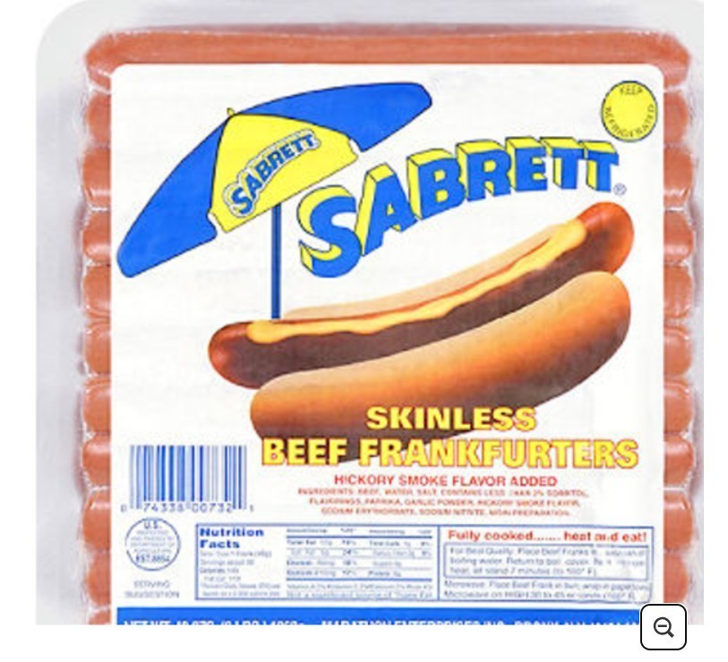 Sabrett- Beef Skinless Sausage – 5 LBS (3.2 oz each),