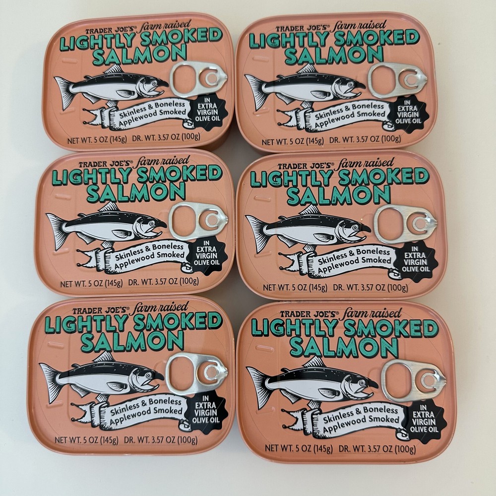 6 Pack Trader Joe’s Light Smoked Salmon Skinless Boneless in Olive Oil 5 oz Each