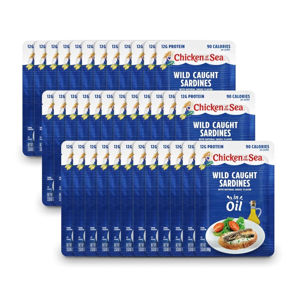 Sardines in Oil, 3.53 oz. Packets (Pack of 36), Wild Caught Sardines